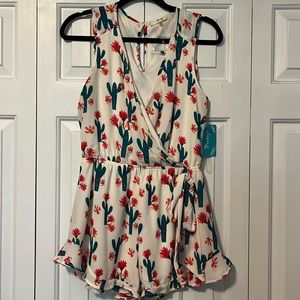Fringe cactus shorts romper medium